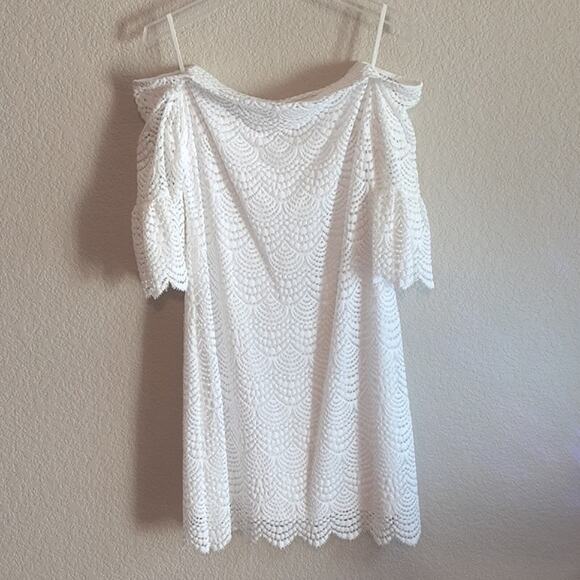 Lilly Pulitzer NEW Resort White Lexa Scalloped Shell Lace Off Shoulder Dress L - Picture 2 of 12